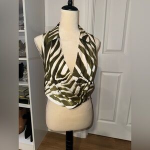Joie— Olive and White Wrap Blouse